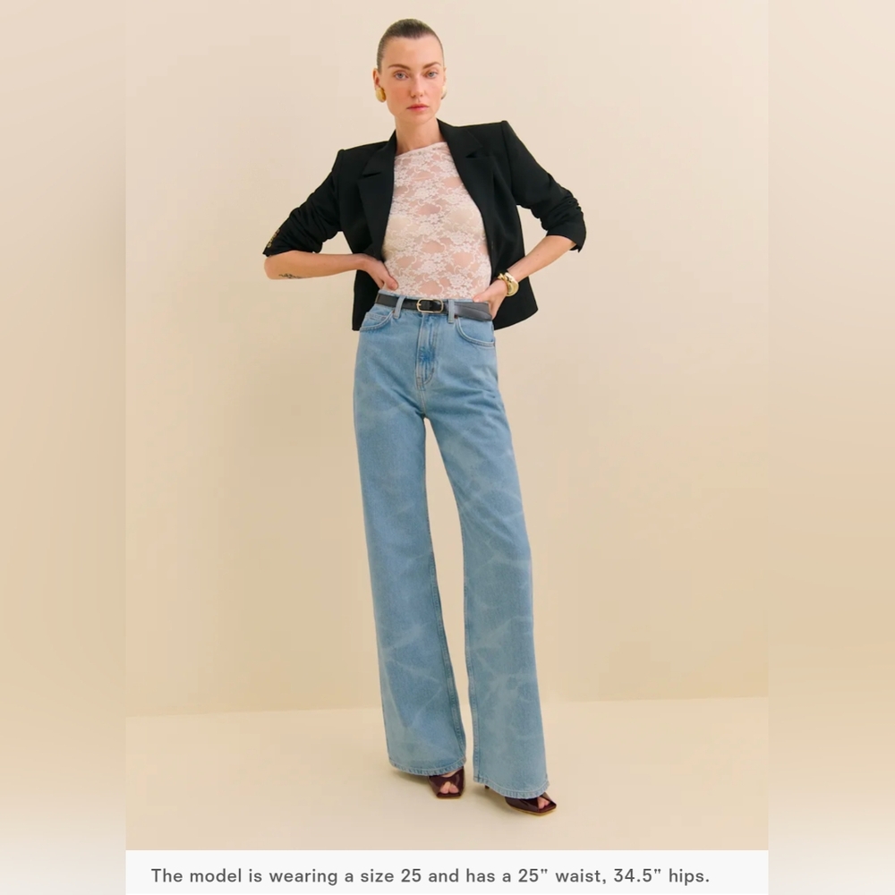Reformation Cary High Rise Slouchy Wide Leg Jean in Oasis, 26, New